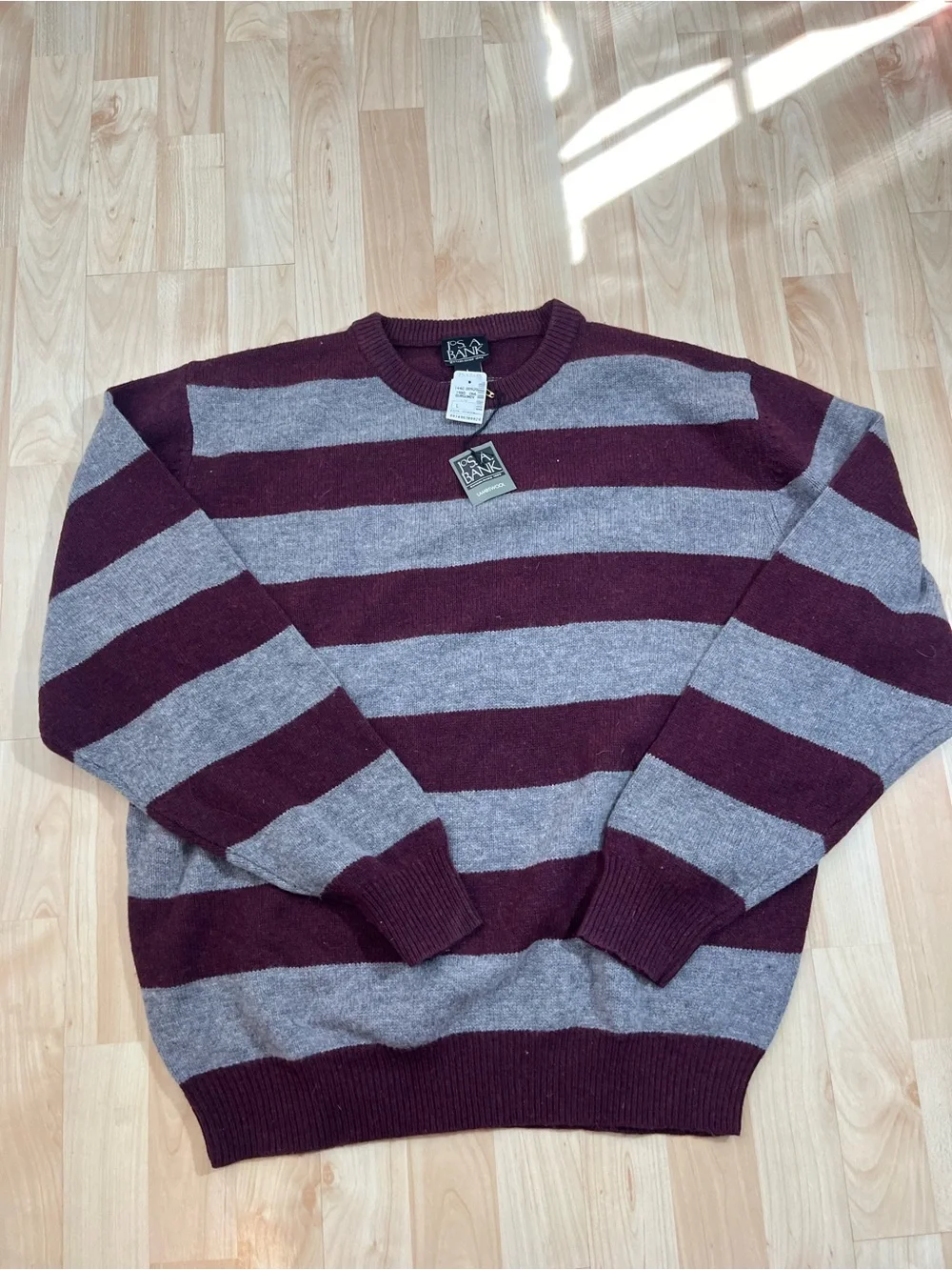 JoS. A. Bank Mens Maroon Stripped lambswool sweater new with tags size large